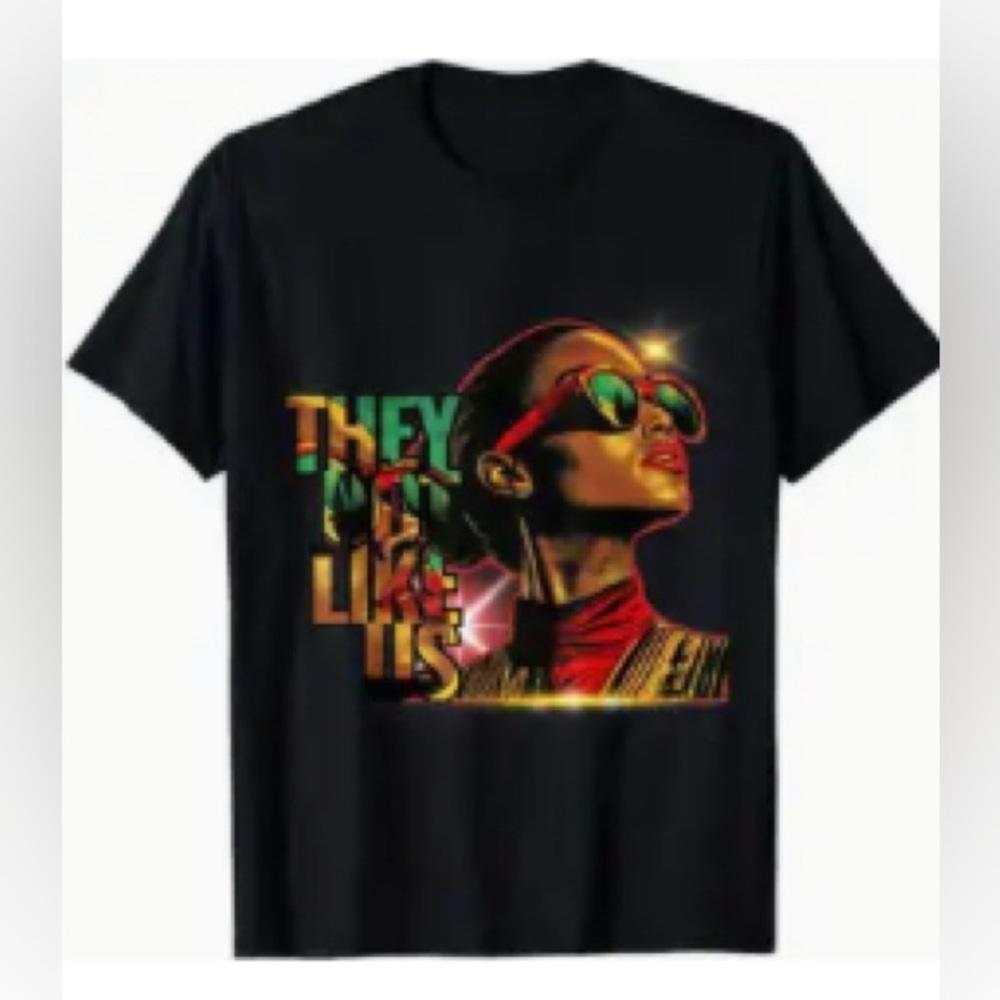 Black Graphic T-Shirt with Colorful Print "They Not Like Us"